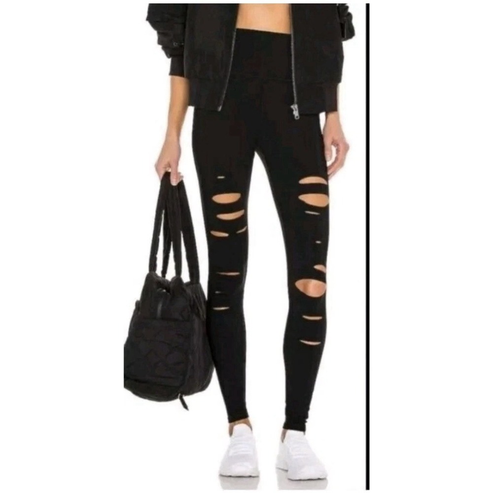 ALO Yoga Ripped Warrior Legging Black Women's Size XS High Rise Activewear